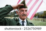 Veteran Salutes The American Flag On Memorial Day In The Cemetery Outdoor