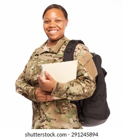 VETERAN SOLDIER | MILITARY COLLEGE BENEFITS | CASH FOR SCHOOL | African American Female Army Soldier With Education Benefits From The Military.