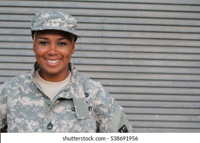 Veteran Soldier smiling. African American Woman in the military
