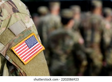 Veterans Day. US Soldiers. US Army. USA Patch Flag On The US Military Uniform. United States Armed Forces. 