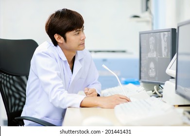 Veterinarian Doctor With MRI Computer Control