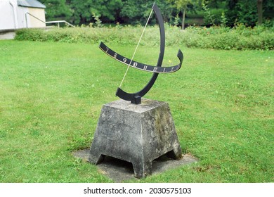             Vetschau, Brandenburg,Germany -July 28 2021  ,  Sun Dial In A Park                   