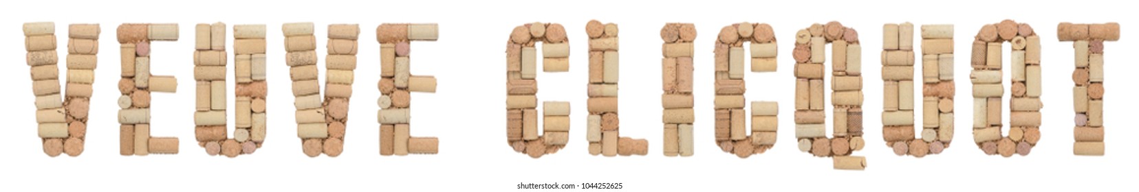 Veuve Clicquot made of wine corks Isolated on white background
