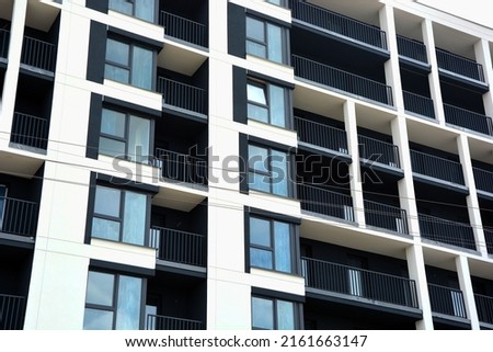Vew of a part of the apartment building of a new residential building built in 2022 year