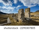 Vezzena Pass: ruins of the cableway station built by the Austro-Hungarian army during the Great War. Levico Terme, Trentino, Italy.