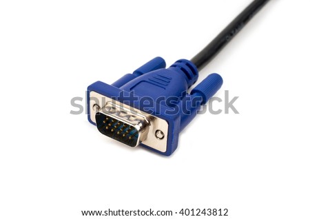 VGA cable use for the connect monitor on white background, selective focus