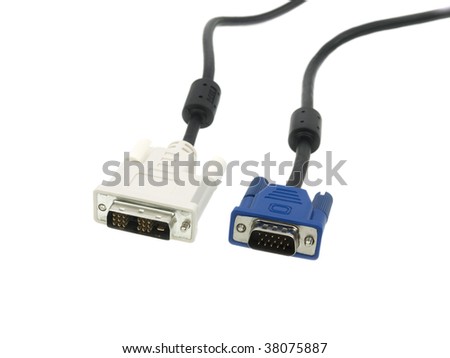 VGA and DVI wire isolated on white background