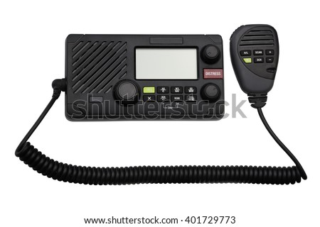 VHF marine boat radio transceiver isolated on white background