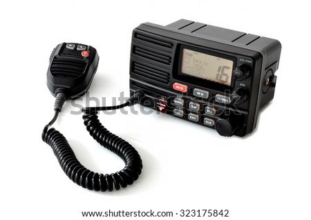 VHF marine radio with speaker microphone in standby mode