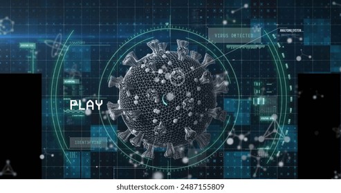 Vhs glitch effect and scope scanning over covid-19 cell against molecular structures. covid-19 pandemic and medical research science technology concept - Powered by Shutterstock