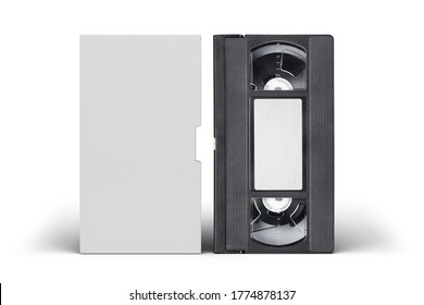 VHS Video Tape Cassette With Blank Cover And Label Isolated On White Background.