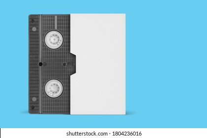 VHS Video Tape Cassette With Blank White Box. Clipping Path.