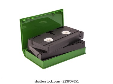 VHS Video Tape Cassettes In Case On White Background 