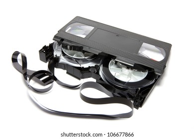 VHS Video Tape Isolated On White Broken