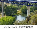 Viaduct over the Guadiana river in La Siberia Extremeña at the height of the García de Sola reservoir on the National Road 430, Extremadura, Badajoz province