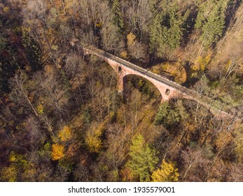 Viaduct In Góry Sowie Poland. Old Viaduct In The Forest. Dron Photograpy