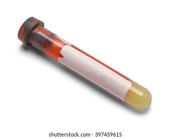 Vial Of Blood With Copy Space On Label Isolated On White Background.