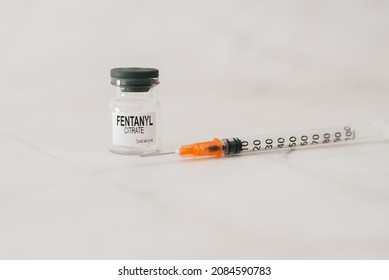 Vial And Pills Of Fentanyl, An Opioid Responsible For The Drug Addiction And Abuse Death Crisis In The United States.