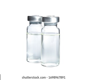 Vials with medication on white background. Vaccination and immunization