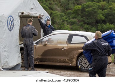 VIANA DO CASTELO, PORTUGAL - MAY 12: Volkswagen Polo R WRC In Testing For Rally Portugal In Viana Do Castelo, Portugal, May 12, 2016.