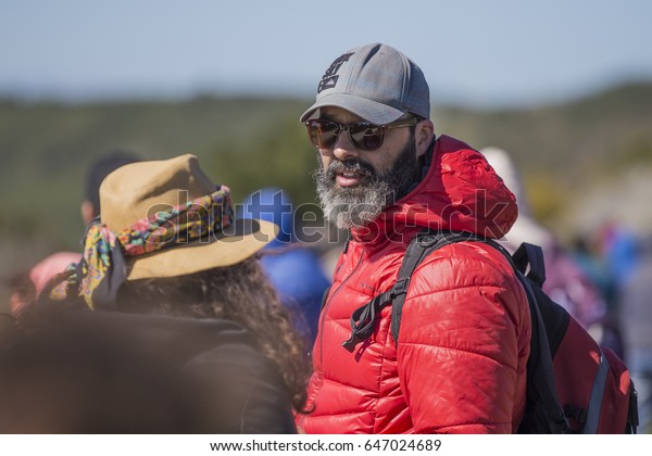 VIANA\
DO CASTELO, PORTUGAL - May 20, 2017: Fans of the Rally de Portugal\
in Viana do Castelo, people from all over the world concentrated on\
the mountain of Afife to watch the rally,\
Portugal.
