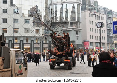 Vianna, Austria, 06 Feb 2009, Removing A Tree In The Street Kärntner Strasse Using A Special Gear