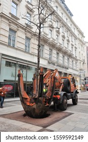 Vianna, Austria, 06 Feb 2009, Removing A Tree In The Street Kärntner Strasse Using A Special Gear