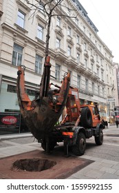 Vianna, Austria, 06 Feb 2009, Removing A Tree In The Street Kärntner Strasse Using A Special Gear