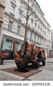 Vianna, Austria, 06 Feb 2009, Removing A Tree In The Street Kärntner Strasse Using A Special Gear