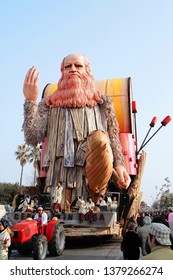 VIAREGGIO, ITALY - MARCH 4, 2012: Festive procession during the renowned Viareggio carnival parade. Spectacular floats depicting caricatures of popular politicians, celebrities or current events.