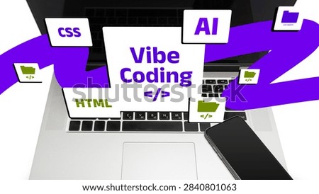 Vibe coding with laptop showing programming languages and technology concepts
