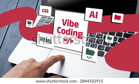Vibe coding with a laptop showing programming languages and tools
