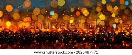 A vibrant abstract background featuring defocused lights (bokeh) in warm orange, yellow, and red tones, creating a festive and magical atmosphere.