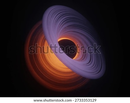 A vibrant abstract image featuring two glowing, textured toroidal shapes, one purple and one orange, overlapping against a dark background, creating a sense of depth and motion.