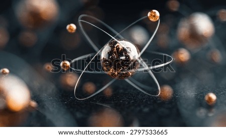 Vibrant abstract representation of an atom with electrons orbiting a glowing nucleus, symbolizing science, technology, energy, and innovation. Ideal for themes related to physics, research, and futuristic concepts.