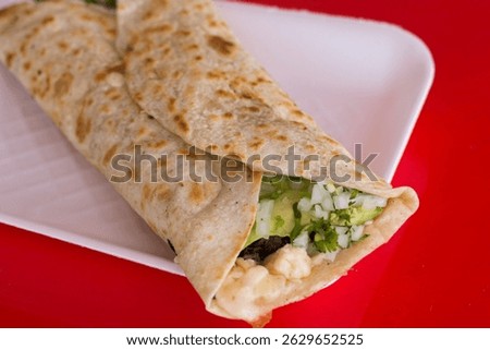 A vibrant and appetizing burrito featuring fresh vegetables and savory filling, showcasing the delightful combination of textures and flavors in a handheld format.
