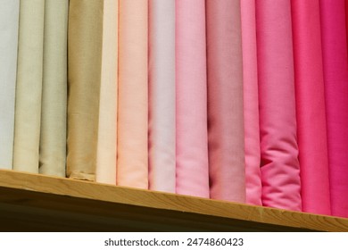 vibrant array of cotton fabric scraps and remnants in a traditional tailor shop for creating garments