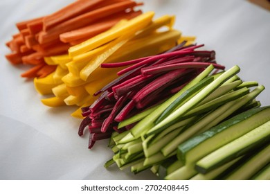 a vibrant array of julienned vegetables