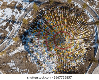 A Vibrant Array of Prayer Flags in a Snowy Landscape