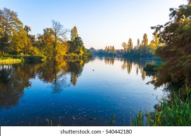 Vibrant Autumn Colours Of The Serene Serpentine River At Hyde Park, London