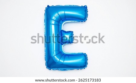 A vibrant blue letter E shaped foil balloon, inflated, sits against a plain white background. Its a festive, partyready decoration.