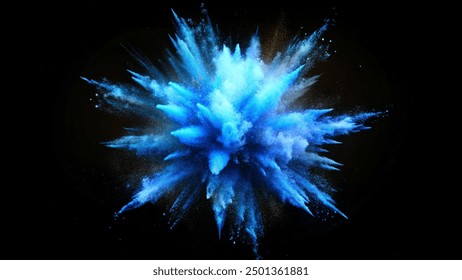 A vibrant blue powder explodes against a stark black background, creating a striking visual contrast - Powered by Shutterstock