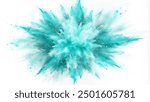 A vibrant blue powder explosion against a clean white background, showcasing dynamic movement and vivid color contrast