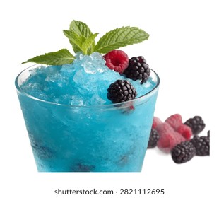A Vibrant Blue Raspberry Slush Featuring Crushed I Isolated On White Background