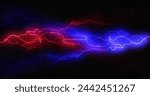 Vibrant blue and red lightning bolts electrify the darkness. This image symbolizes energy, power, or high-tech concepts.