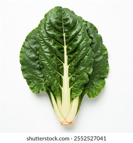 A vibrant bunch of Swiss chard, featuring large, dark green leaves with thick, white stalks. This leafy green vegetable is a nutritional powerhouse, packed with vitamins, minerals, and antioxidants.
