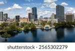 Vibrant Cityscape with Rainbow Amphitheater by the Lake, Lake Eola, Orlando Florida, USA. May 4, 2024.