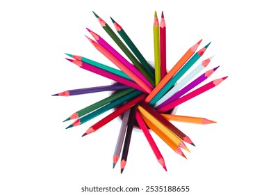 Vibrant Colored Pencils Arrangement on White Background - Creative Art Supplies Concept - Powered by Shutterstock