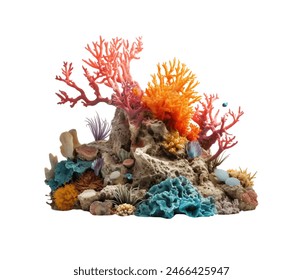 A vibrant coral reef with a variety of colorful corals and small fish isolated - Powered by Shutterstock