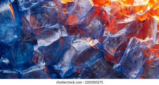 Vibrant depiction of the contrast between fire and ice wallpaper. Cold blue frozen ice, melting over hot red fire.